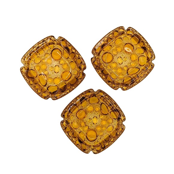 Blenko Other - Blenko Art Glass Ashtray Amber Pebble Bubble Textured Trinket Dish Qty 3 Vintage